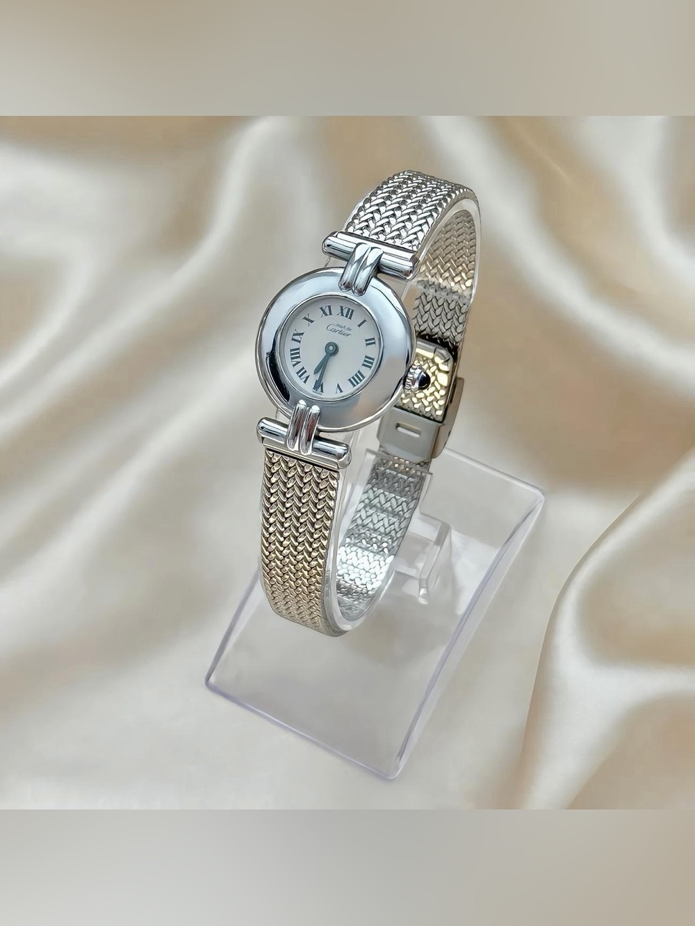 AUTHENTIC VINTAGE CARTIER SILVER WATCH - WITH BOX - Picture 4 of 8